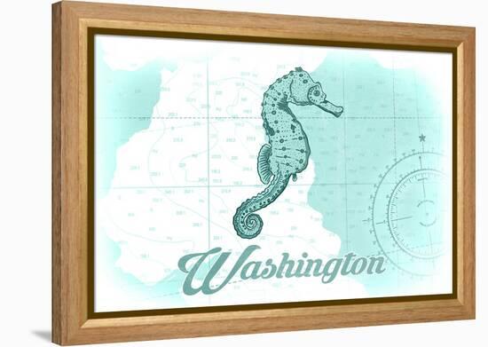 Washington - Seahorse - Teal - Coastal Icon-Lantern Press-Framed Stretched Canvas