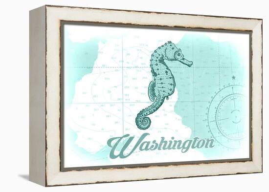 Washington - Seahorse - Teal - Coastal Icon-Lantern Press-Framed Stretched Canvas