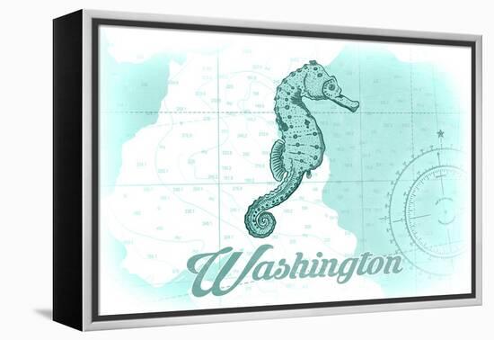 Washington - Seahorse - Teal - Coastal Icon-Lantern Press-Framed Stretched Canvas