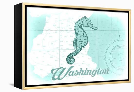 Washington - Seahorse - Teal - Coastal Icon-Lantern Press-Framed Stretched Canvas