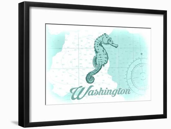 Washington - Seahorse - Teal - Coastal Icon-Lantern Press-Framed Art Print