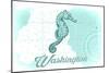 Washington - Seahorse - Teal - Coastal Icon-Lantern Press-Mounted Art Print