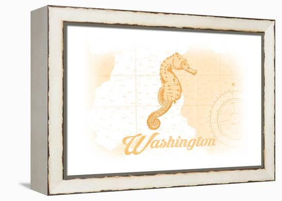 Washington - Seahorse - Yellow - Coastal Icon-Lantern Press-Framed Stretched Canvas