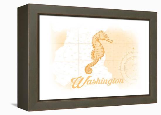 Washington - Seahorse - Yellow - Coastal Icon-Lantern Press-Framed Stretched Canvas