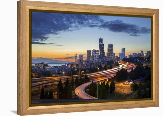 Washington, Seattle. Sunset View of Downtown over I-5 from the Jose Rizal Bridge-Gary Luhm-Framed Premier Image Canvas