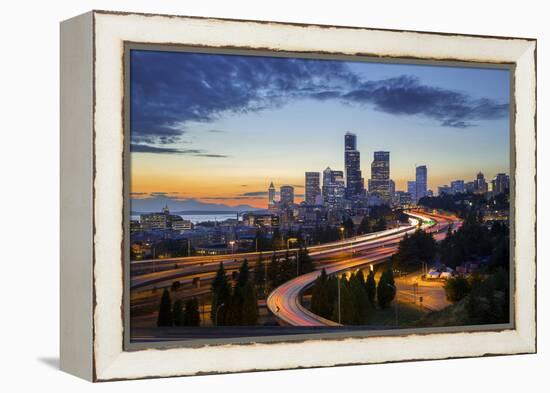 Washington, Seattle. Sunset View of Downtown over I-5 from the Jose Rizal Bridge-Gary Luhm-Framed Premier Image Canvas