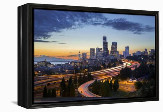 Washington, Seattle. Sunset View of Downtown over I-5 from the Jose Rizal Bridge-Gary Luhm-Framed Premier Image Canvas