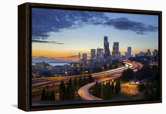 Washington, Seattle. Sunset View of Downtown over I-5 from the Jose Rizal Bridge-Gary Luhm-Framed Premier Image Canvas