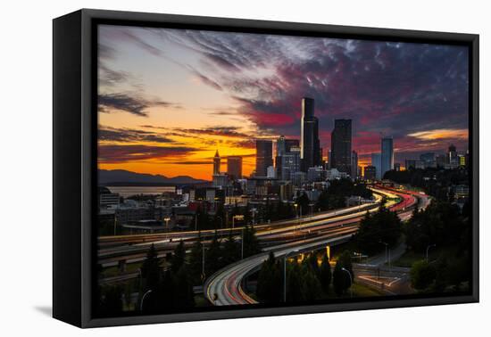 Washington, Seattle. Sunset View of Downtown over I-5 from the Jose Rizal Bridge-Gary Luhm-Framed Premier Image Canvas