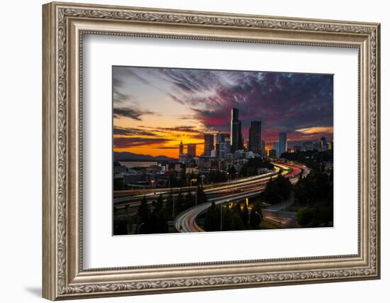 Washington, Seattle. Sunset View of Downtown over I-5 from the Jose Rizal Bridge-Gary Luhm-Framed Photographic Print