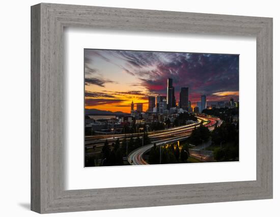 Washington, Seattle. Sunset View of Downtown over I-5 from the Jose Rizal Bridge-Gary Luhm-Framed Photographic Print