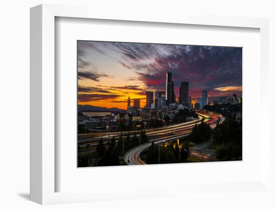 Washington, Seattle. Sunset View of Downtown over I-5 from the Jose Rizal Bridge-Gary Luhm-Framed Photographic Print