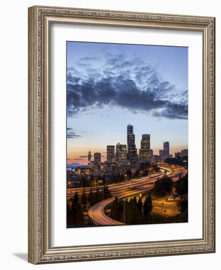 Washington, Seattle. Sunset View of Downtown over I-5 from the Jose Rizal Bridge-Gary Luhm-Framed Photographic Print