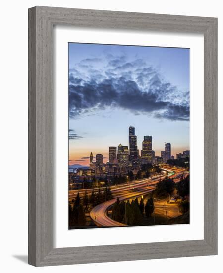 Washington, Seattle. Sunset View of Downtown over I-5 from the Jose Rizal Bridge-Gary Luhm-Framed Photographic Print