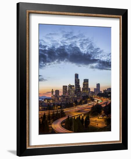 Washington, Seattle. Sunset View of Downtown over I-5 from the Jose Rizal Bridge-Gary Luhm-Framed Photographic Print