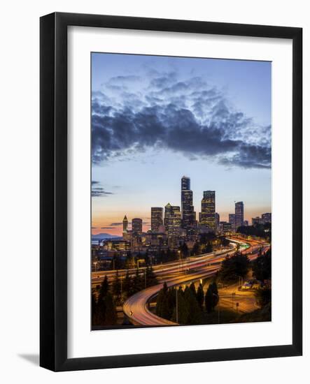 Washington, Seattle. Sunset View of Downtown over I-5 from the Jose Rizal Bridge-Gary Luhm-Framed Photographic Print