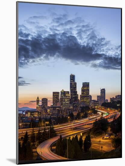 Washington, Seattle. Sunset View of Downtown over I-5 from the Jose Rizal Bridge-Gary Luhm-Mounted Photographic Print