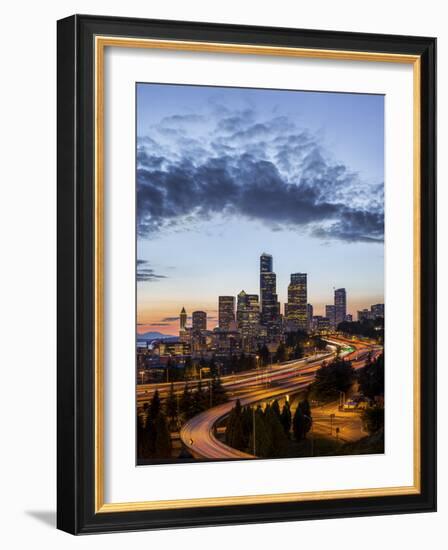 Washington, Seattle. Sunset View of Downtown over I-5 from the Jose Rizal Bridge-Gary Luhm-Framed Photographic Print