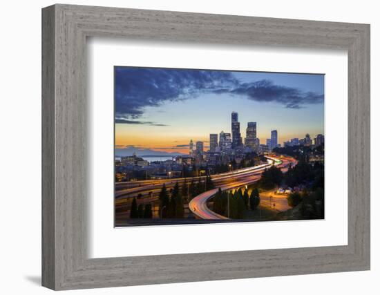 Washington, Seattle. Sunset View of Downtown over I-5 from the Jose Rizal Bridge-Gary Luhm-Framed Photographic Print
