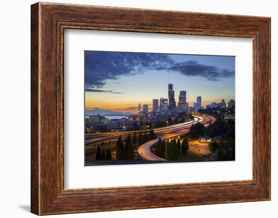 Washington, Seattle. Sunset View of Downtown over I-5 from the Jose Rizal Bridge-Gary Luhm-Framed Photographic Print