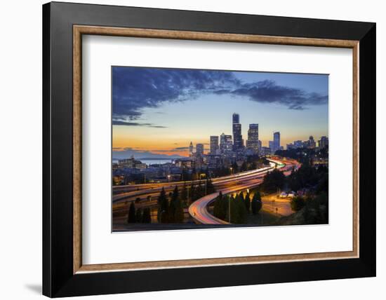 Washington, Seattle. Sunset View of Downtown over I-5 from the Jose Rizal Bridge-Gary Luhm-Framed Photographic Print