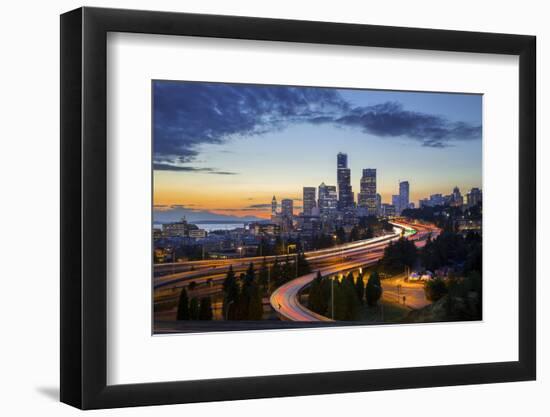 Washington, Seattle. Sunset View of Downtown over I-5 from the Jose Rizal Bridge-Gary Luhm-Framed Photographic Print