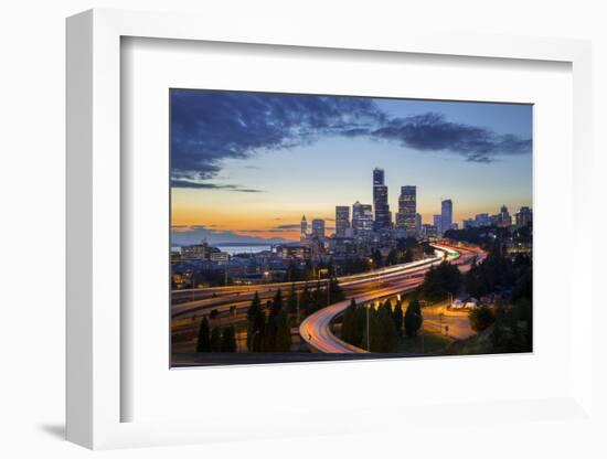 Washington, Seattle. Sunset View of Downtown over I-5 from the Jose Rizal Bridge-Gary Luhm-Framed Photographic Print