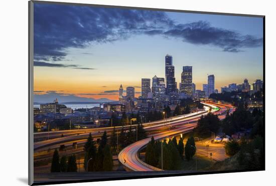 Washington, Seattle. Sunset View of Downtown over I-5 from the Jose Rizal Bridge-Gary Luhm-Mounted Photographic Print