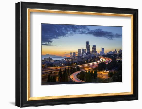 Washington, Seattle. Sunset View of Downtown over I-5 from the Jose Rizal Bridge-Gary Luhm-Framed Photographic Print