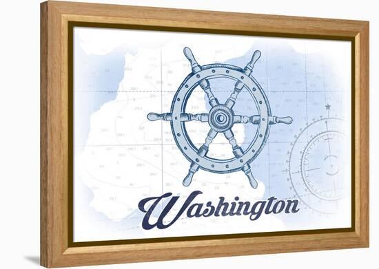 Washington - Ship Wheel - Blue - Coastal Icon-Lantern Press-Framed Stretched Canvas