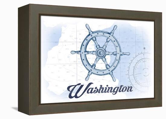 Washington - Ship Wheel - Blue - Coastal Icon-Lantern Press-Framed Stretched Canvas