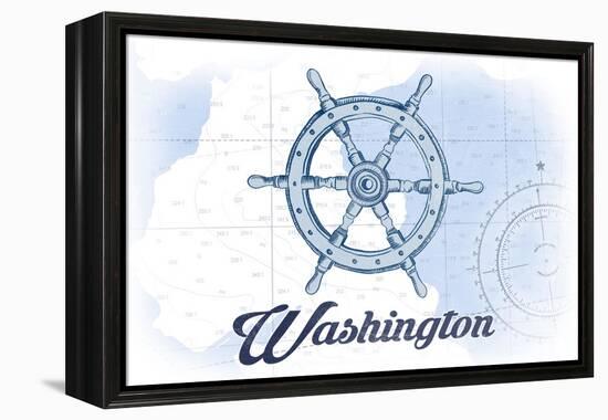 Washington - Ship Wheel - Blue - Coastal Icon-Lantern Press-Framed Stretched Canvas