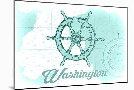 Washington - Ship Wheel - Teal - Coastal Icon-Lantern Press-Mounted Art Print