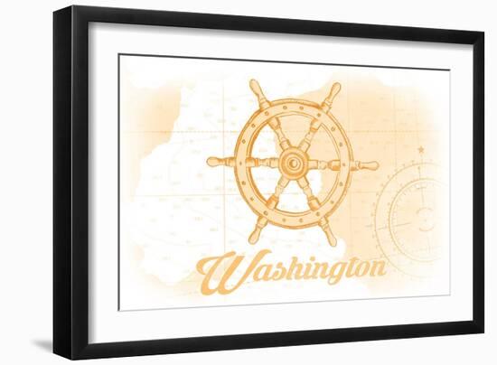 Washington - Ship Wheel - Yellow - Coastal Icon-Lantern Press-Framed Art Print