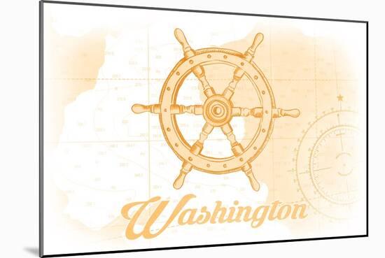 Washington - Ship Wheel - Yellow - Coastal Icon-Lantern Press-Mounted Art Print