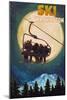 Washington - Ski Lift and Full Moon-Lantern Press-Mounted Art Print