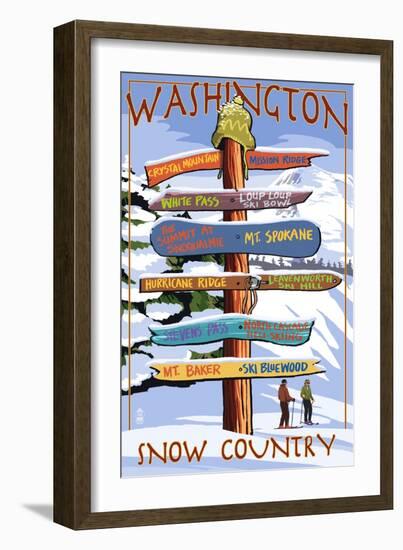 Washington - Snow Country Sign Destinations-Lantern Press-Framed Art Print