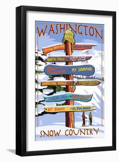 Washington - Snow Country Sign Destinations-Lantern Press-Framed Art Print