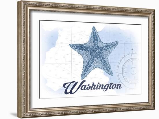 Washington - Starfish - Blue - Coastal Icon-Lantern Press-Framed Art Print