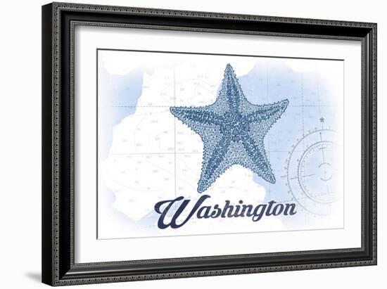 Washington - Starfish - Blue - Coastal Icon-Lantern Press-Framed Art Print