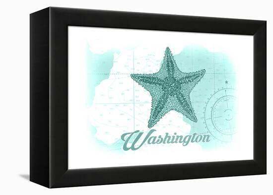 Washington - Starfish - Teal - Coastal Icon-Lantern Press-Framed Stretched Canvas