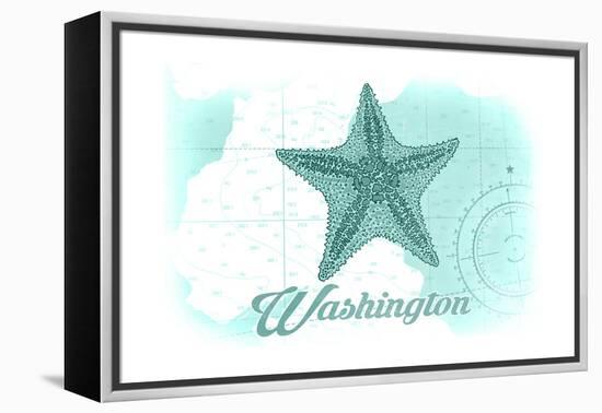 Washington - Starfish - Teal - Coastal Icon-Lantern Press-Framed Stretched Canvas