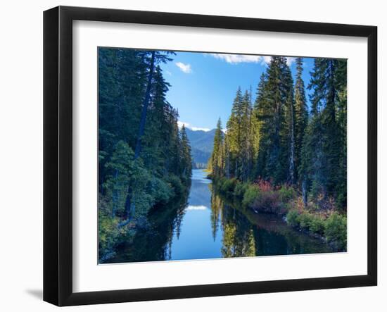 Washington State. Cooper Lake in Central Washington. Cascade Mountains reflecting in calm waters.-Terry Eggers-Framed Photographic Print