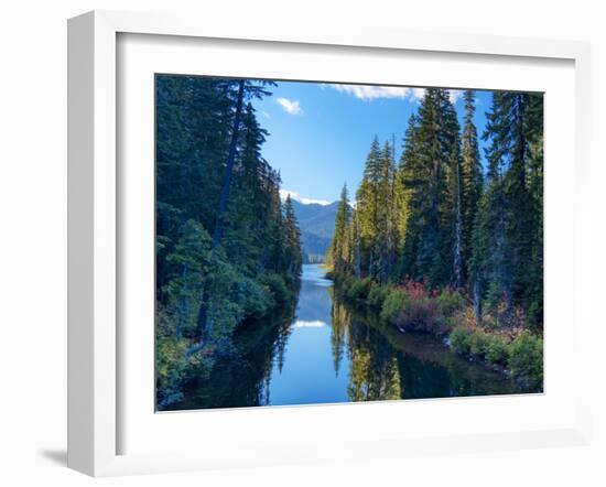 Washington State. Cooper Lake in Central Washington. Cascade Mountains reflecting in calm waters.-Terry Eggers-Framed Photographic Print