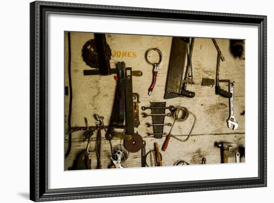 Washington State, Palouse, Whitman County. Pioneer Stock Farm, Tools Inside Farm's Shop-Alison Jones-Framed Photographic Print