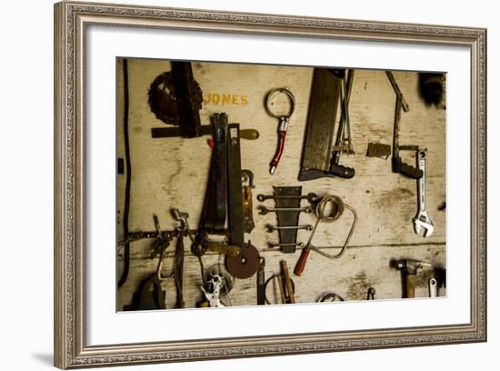 Washington State, Palouse, Whitman County. Pioneer Stock Farm, Tools Inside Farm's Shop-Alison Jones-Framed Photographic Print