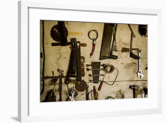 Washington State, Palouse, Whitman County. Pioneer Stock Farm, Tools Inside Farm's Shop-Alison Jones-Framed Photographic Print