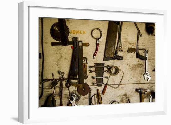 Washington State, Palouse, Whitman County. Pioneer Stock Farm, Tools Inside Farm's Shop-Alison Jones-Framed Photographic Print