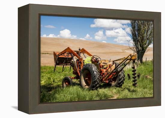 Washington State, Palouse, Whitman County. Pioneer Stock Farm, Tractor Used for Fence Building-Alison Jones-Framed Premier Image Canvas