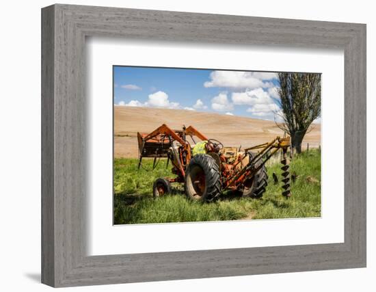 Washington State, Palouse, Whitman County. Pioneer Stock Farm, Tractor Used for Fence Building-Alison Jones-Framed Photographic Print